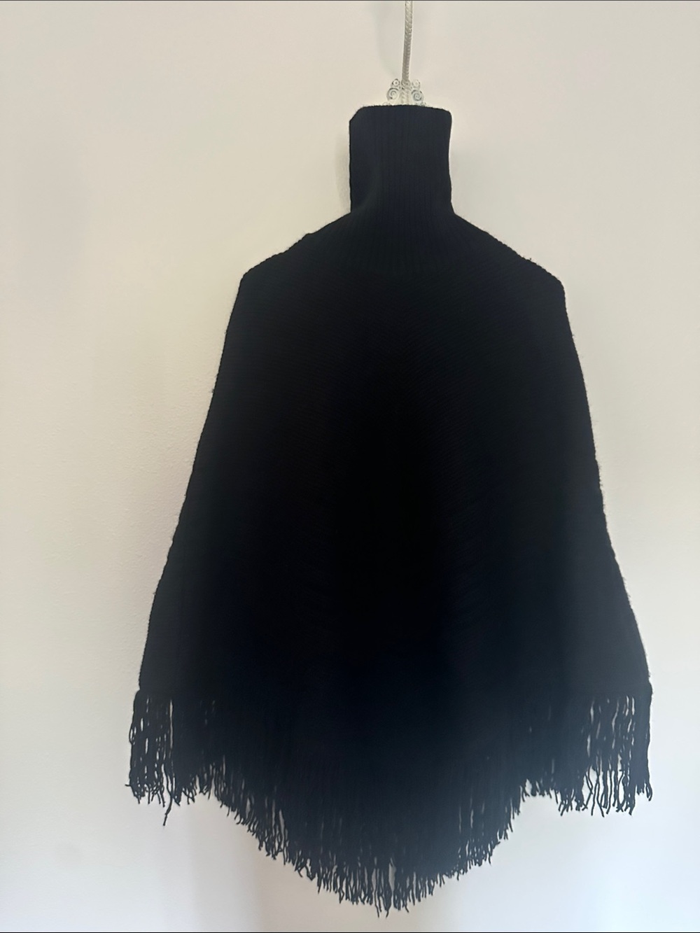 Banana Republic Black Turtleneck Fringe Poncho